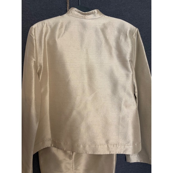 Linda Allard Ellen Tracy 100% Silk Pant Suit Champagne Gold Metallic 2pc Set 16 - Picture 6 of 16